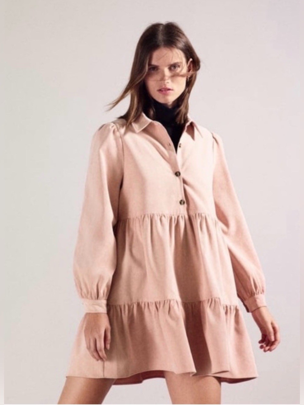 Zara corduroy blush babydoll Tiered mini Dress sz medium